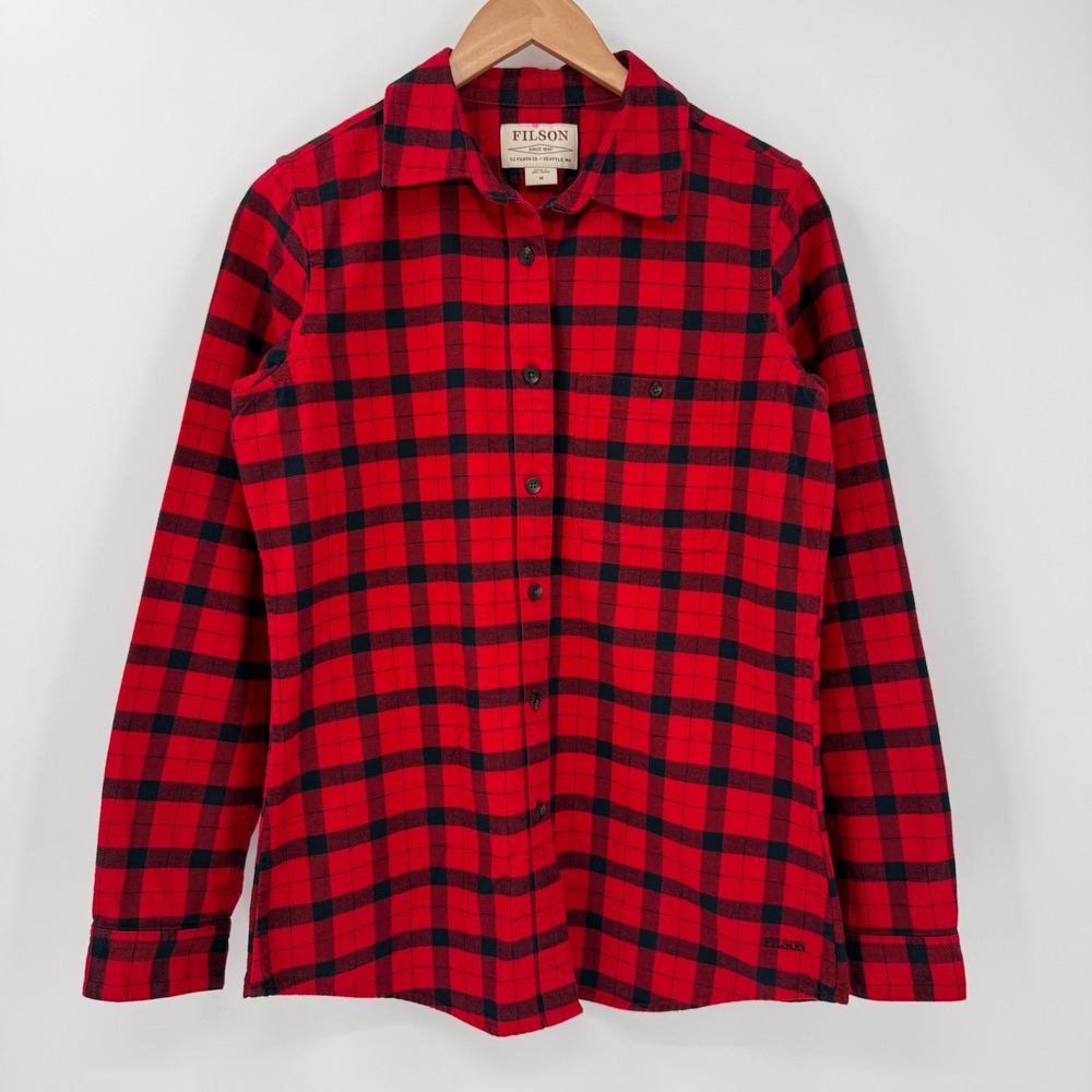 Filson Women's Alaskan Guide Shirt Med Red Black Plaid Cotton Flannel Button Up